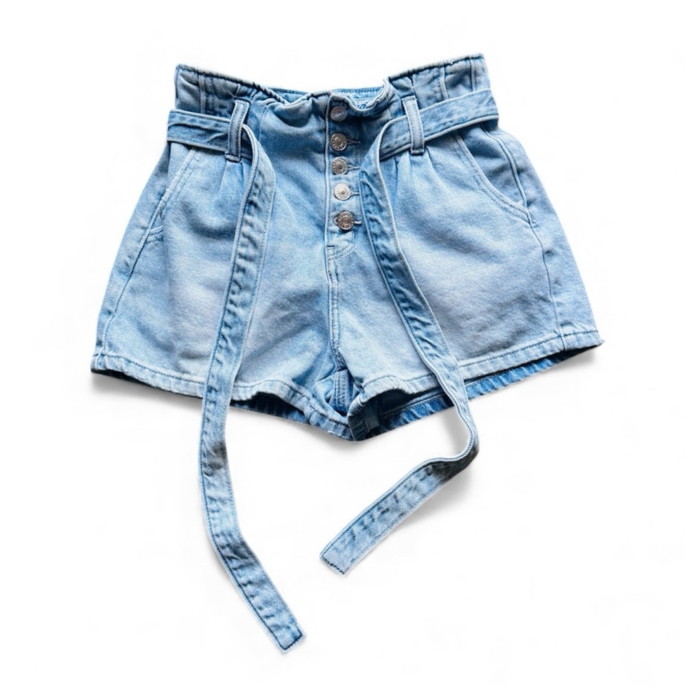 AMERICAN EAGLE Button Fly Belted Blue Denim Jean Mom Shorts Women's Size 00